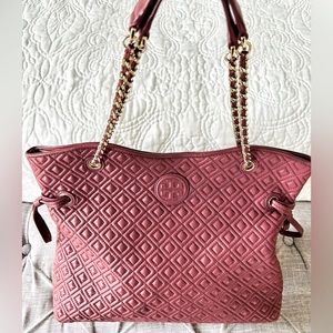 Tory Burch Marion Diamond Patterned  Quilted Leather Slouchy Shoulder Tote